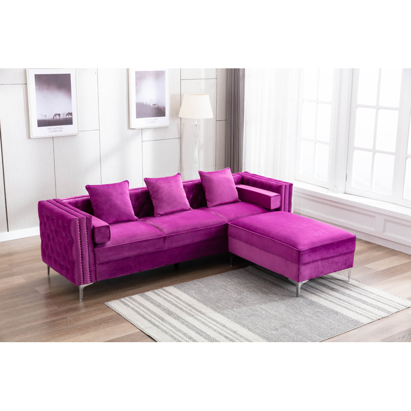 House of Hampton® Zaida 104" Wide Velvet Reversible Modular Sofa